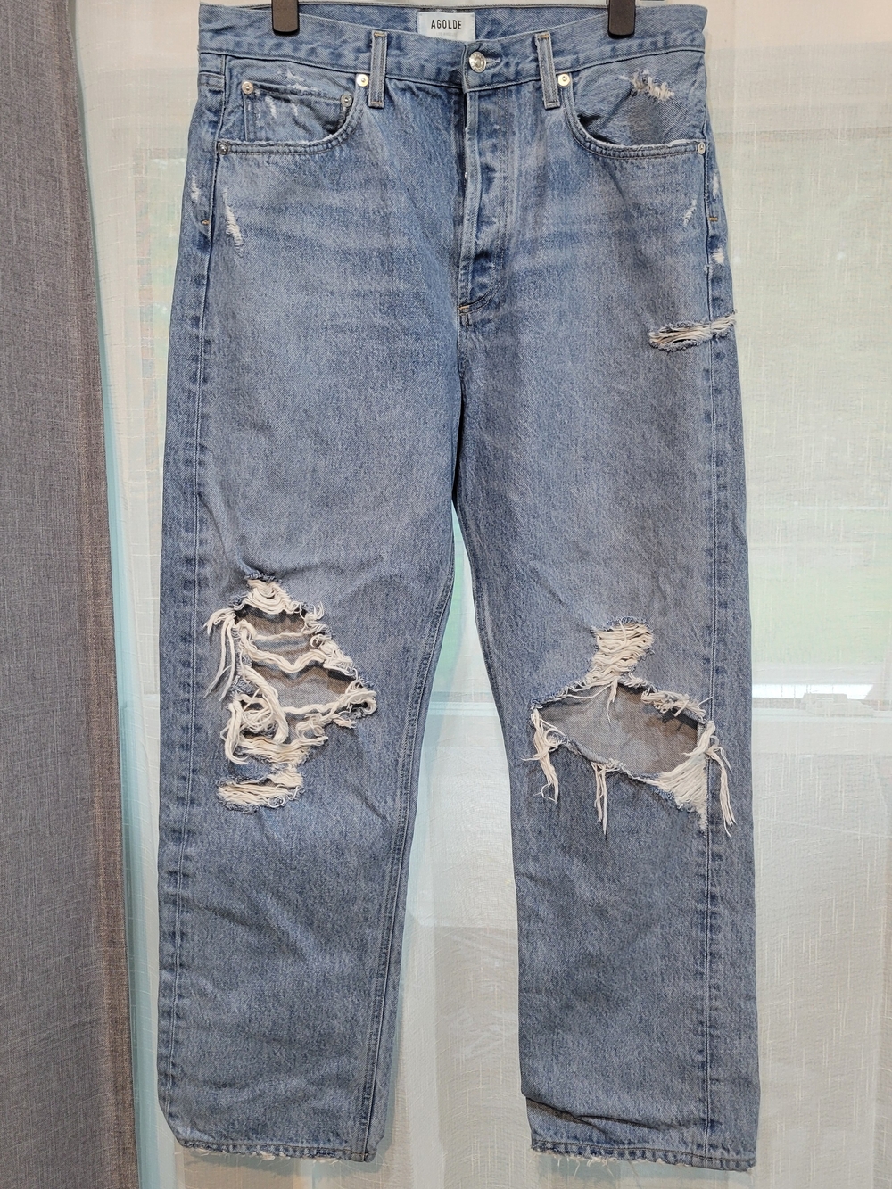 Agolde Light Blue Distressed Relaxed Fit Jeans